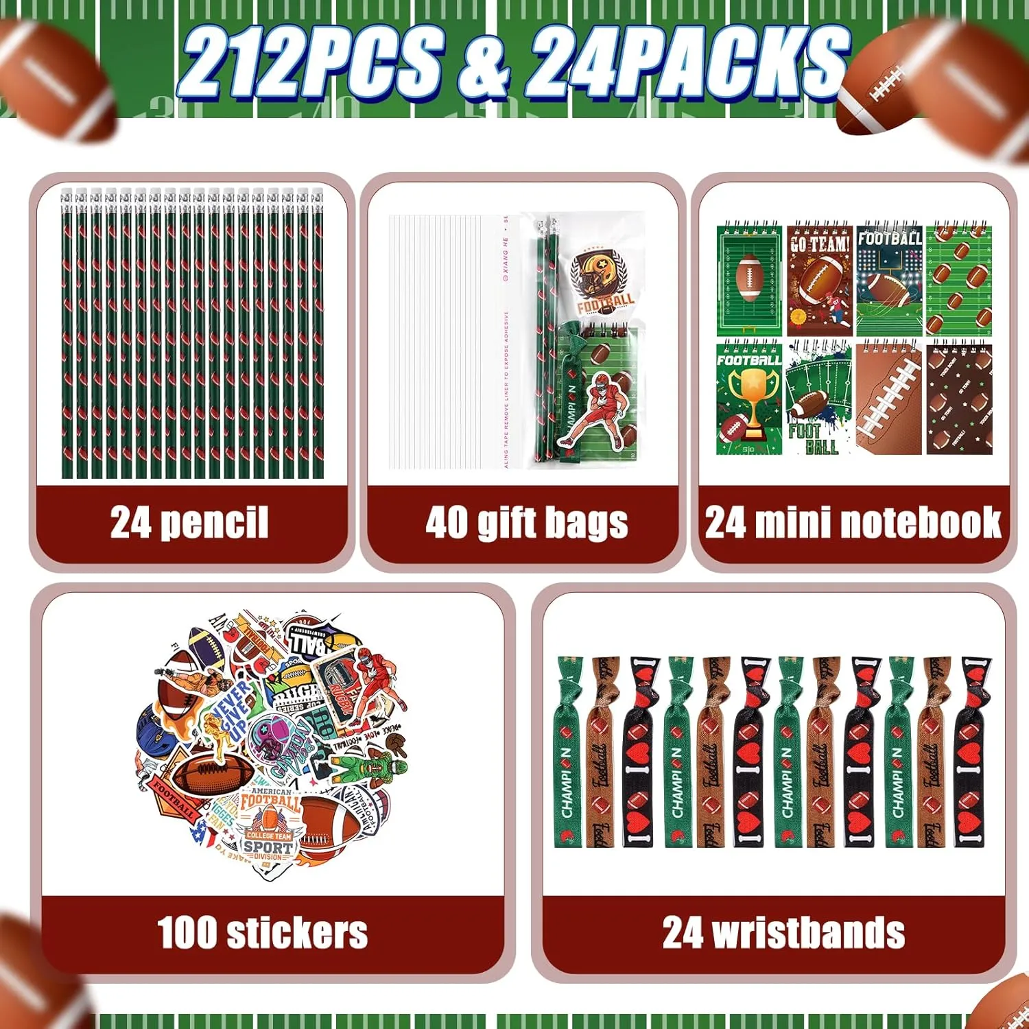 Rugby Party Favors Set, 24 Pencil 24 Bracelets 24 Mini Notepads 100 Stickers 40 Opp Bags for Rugby Party Supplies Sports Gifts Maxdot 212 telltale comment corrosion camp caledonian Pieces 