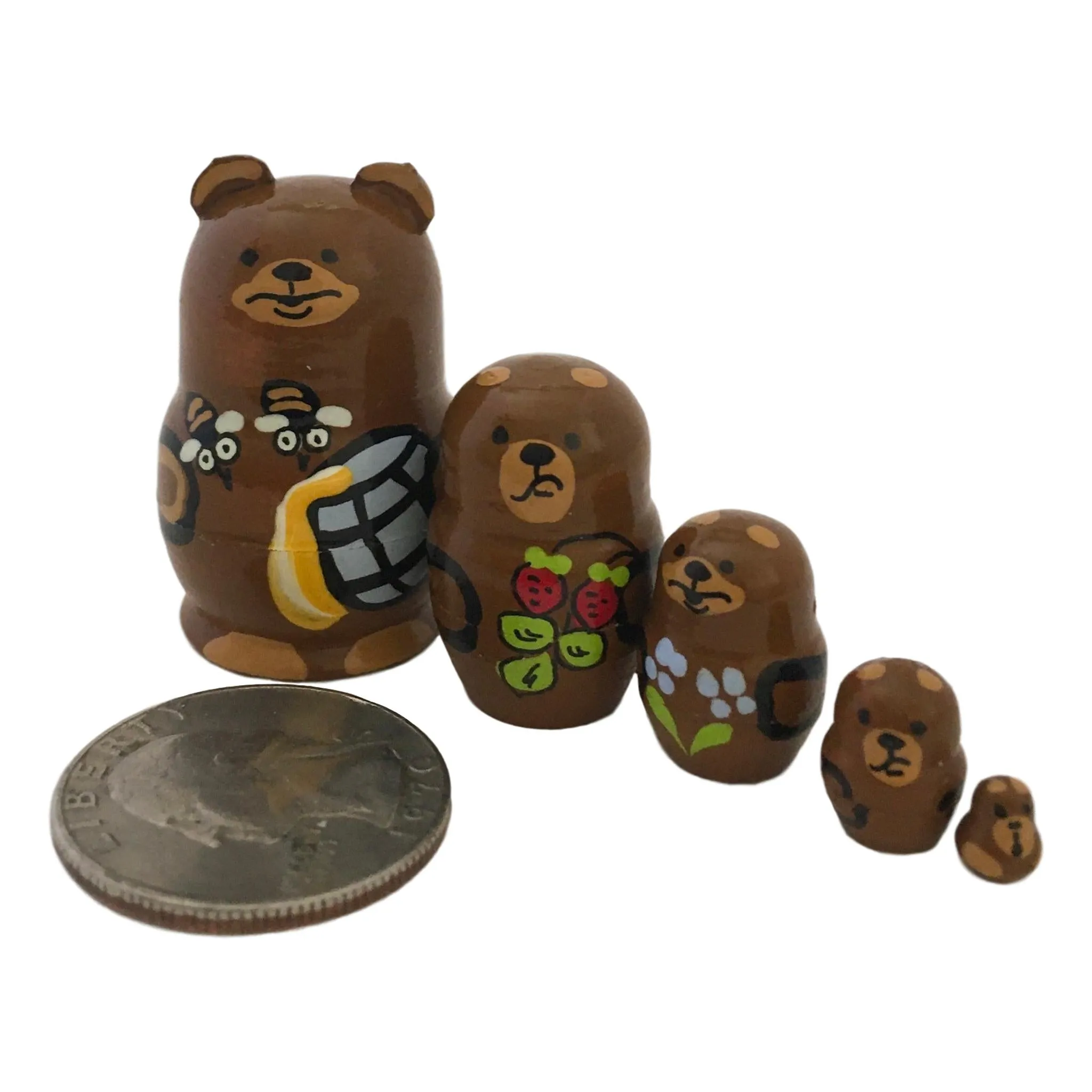 Russian Brown Bear Mini Nesting Dolls Set