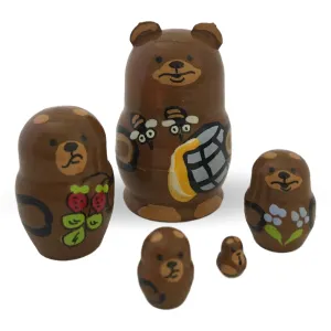 Russian Brown Bear Mini Nesting Dolls Set