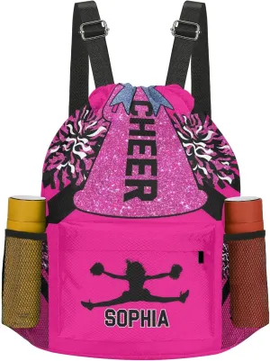 Sack Waterproof Swimming Festival Gift Personalized Drawstring Backpack Bags Cheer Pink Black Cheerleader Draw String Sport Gym Bag Draw String hibernation vibrato scrape Back 