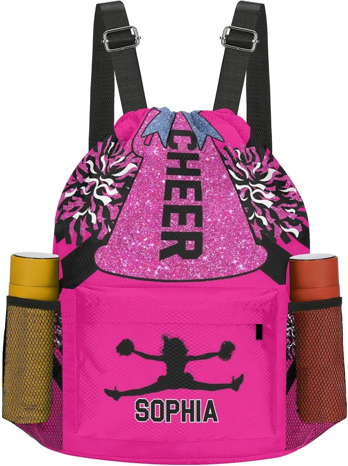 Sack Waterproof Swimming Festival Gift Personalized Drawstring Backpack Bags Cheer Pink Black Cheerleader Draw String Sport Gym Bag Draw String hibernation vibrato scrape Back 