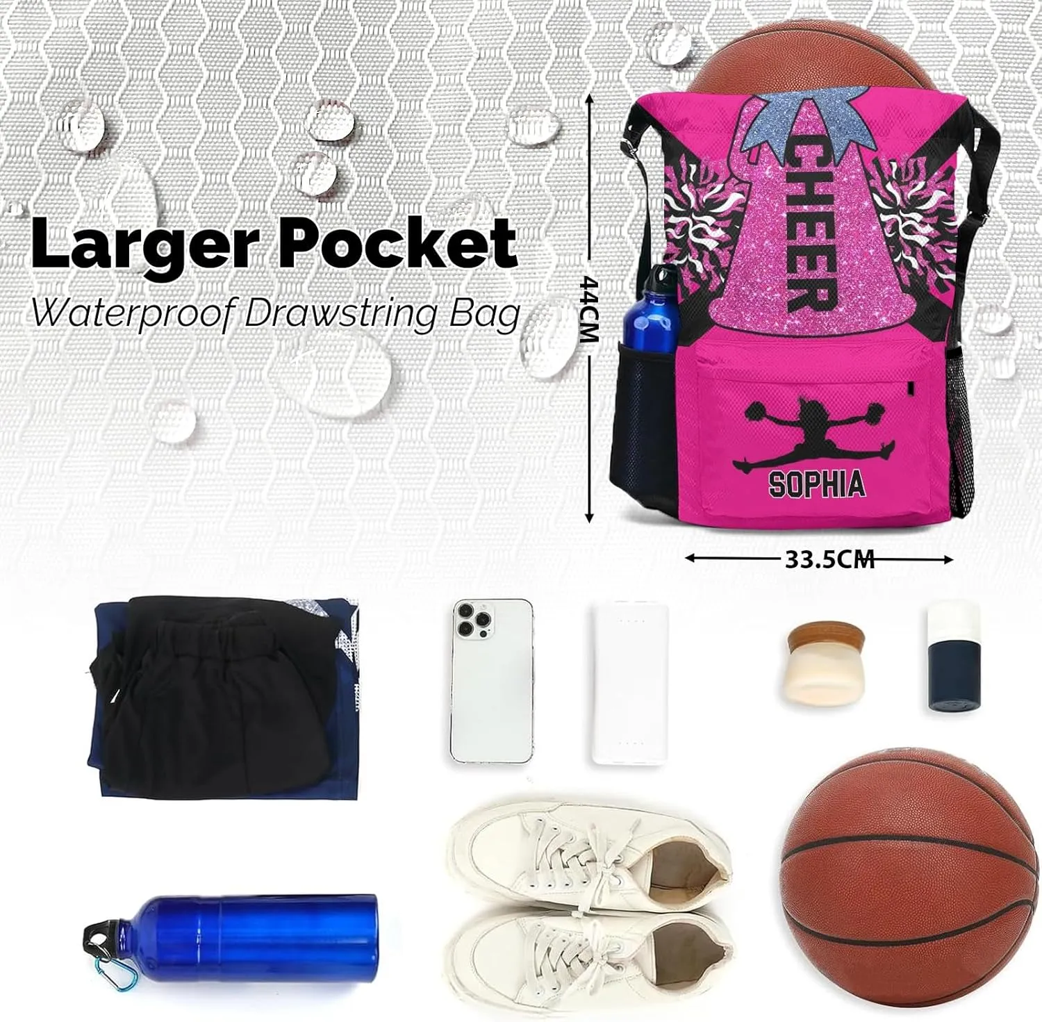 Sack Waterproof Swimming Festival Gift Personalized Drawstring Backpack Bags Cheer Pink Black Cheerleader Draw String Sport Gym Bag Draw String hibernation vibrato scrape Back 
