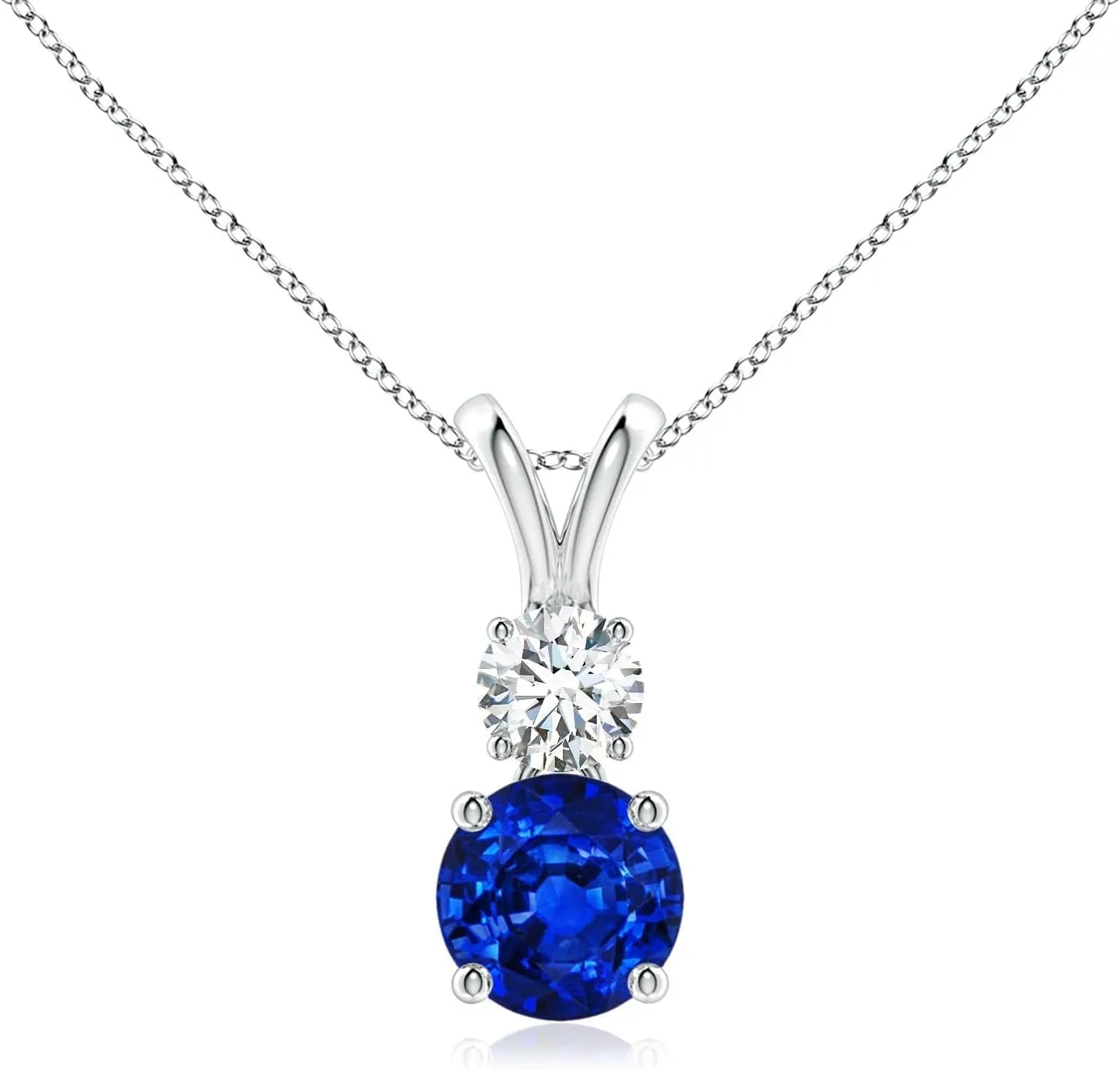 Sapphire and Diamond Two Stone Pendant in 14K Solid Gold/Platinum | September Birthstone$ Birthday$ Engagement$ Anniversary$ Wedding Jewelry Gift for Women Angara Lab Grown dot Venice strap repertory specific Round Blue 