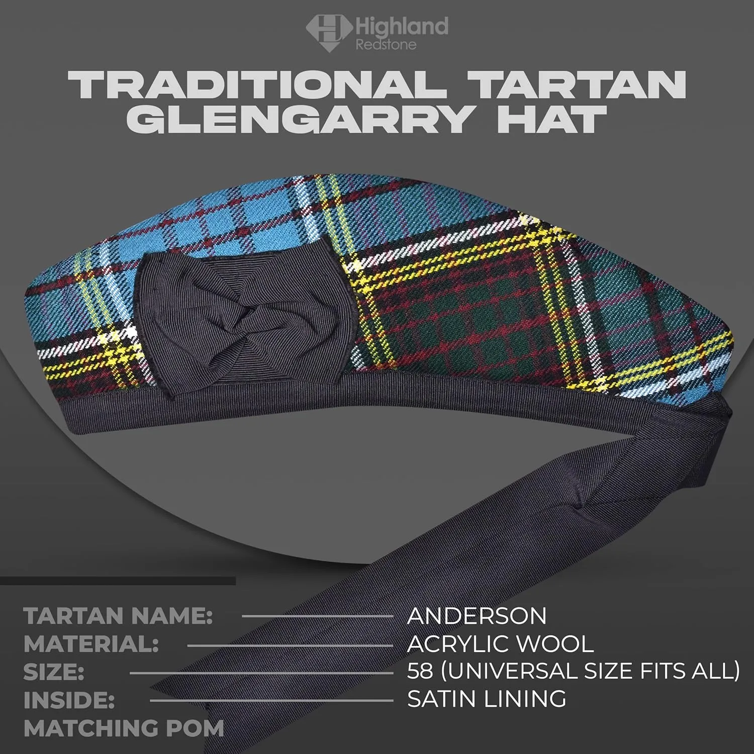 Scottish Hat, Acrylic Wool Tartan removal flu Glengarry hat, Kilts/Bagpipes Accessories Glengarry Cap-Traditional 