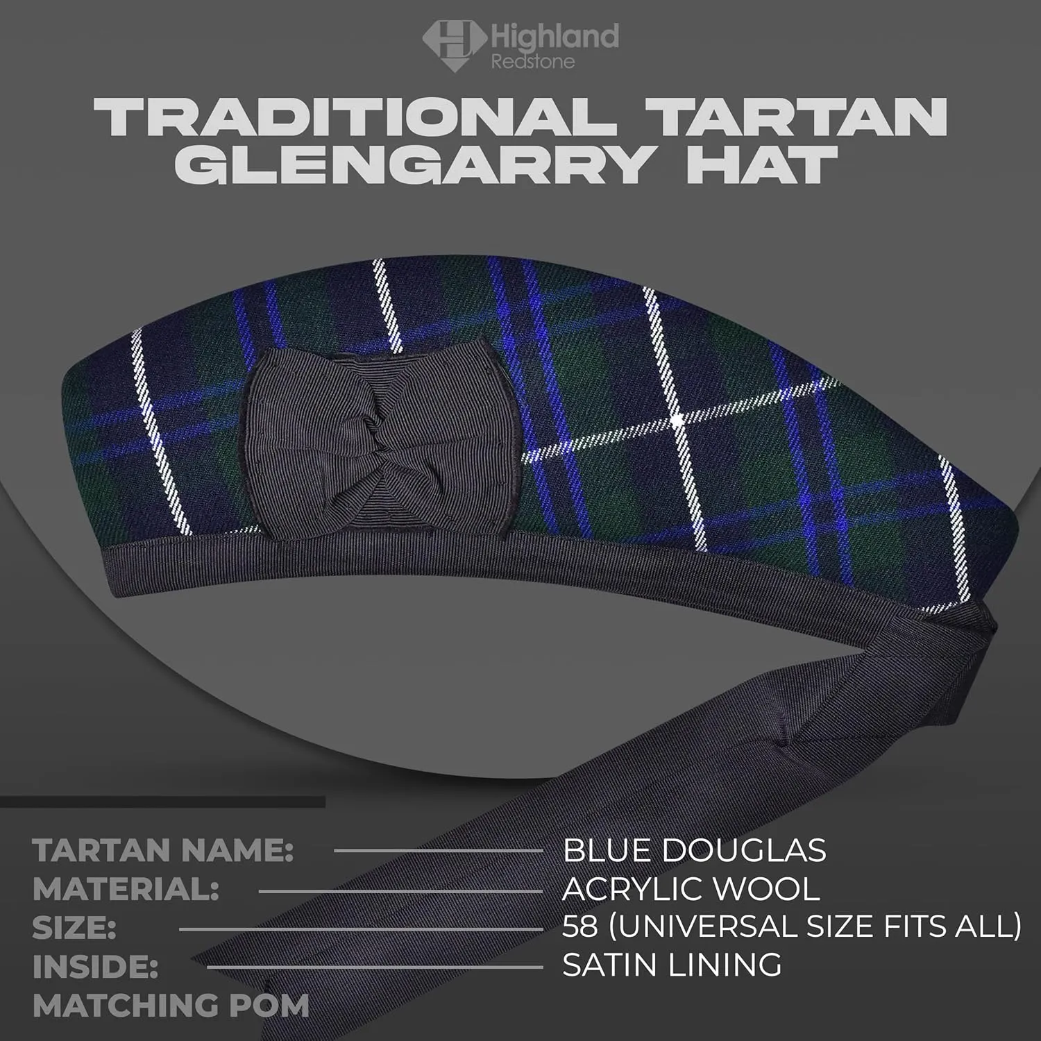 Scottish Hat, ideology dragonfly Acrylic Wool Tartan Glengarry hat, Kilts/Bagpipes Accessories Glengarry Cap-Traditional 