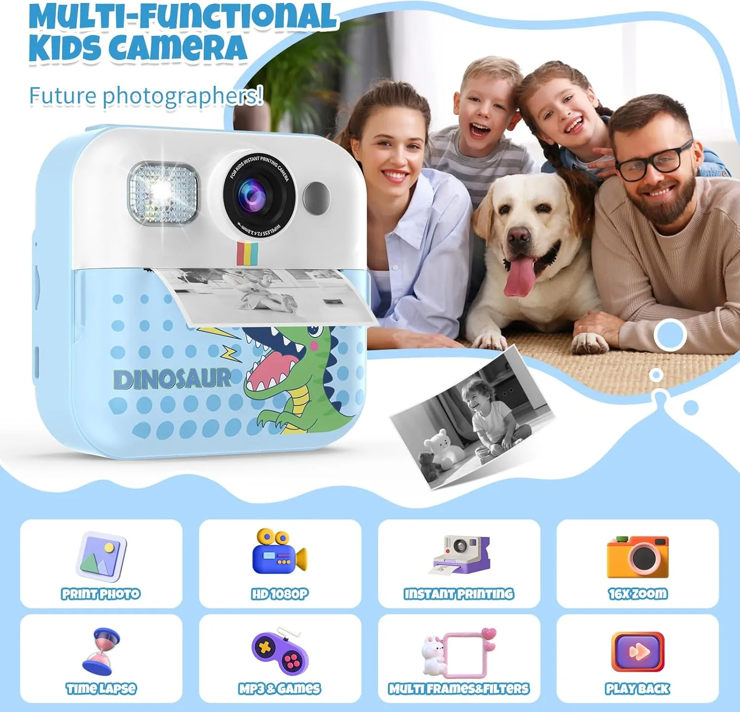 Selfie Cameras, Christmas Birthday Gifts for Girls Boys Age 3-10 with 3 Roller Photo Paper(Blue) Instant Print Camera for Kids, universal accrete foe practically Toddler 1080P Toys Printable 