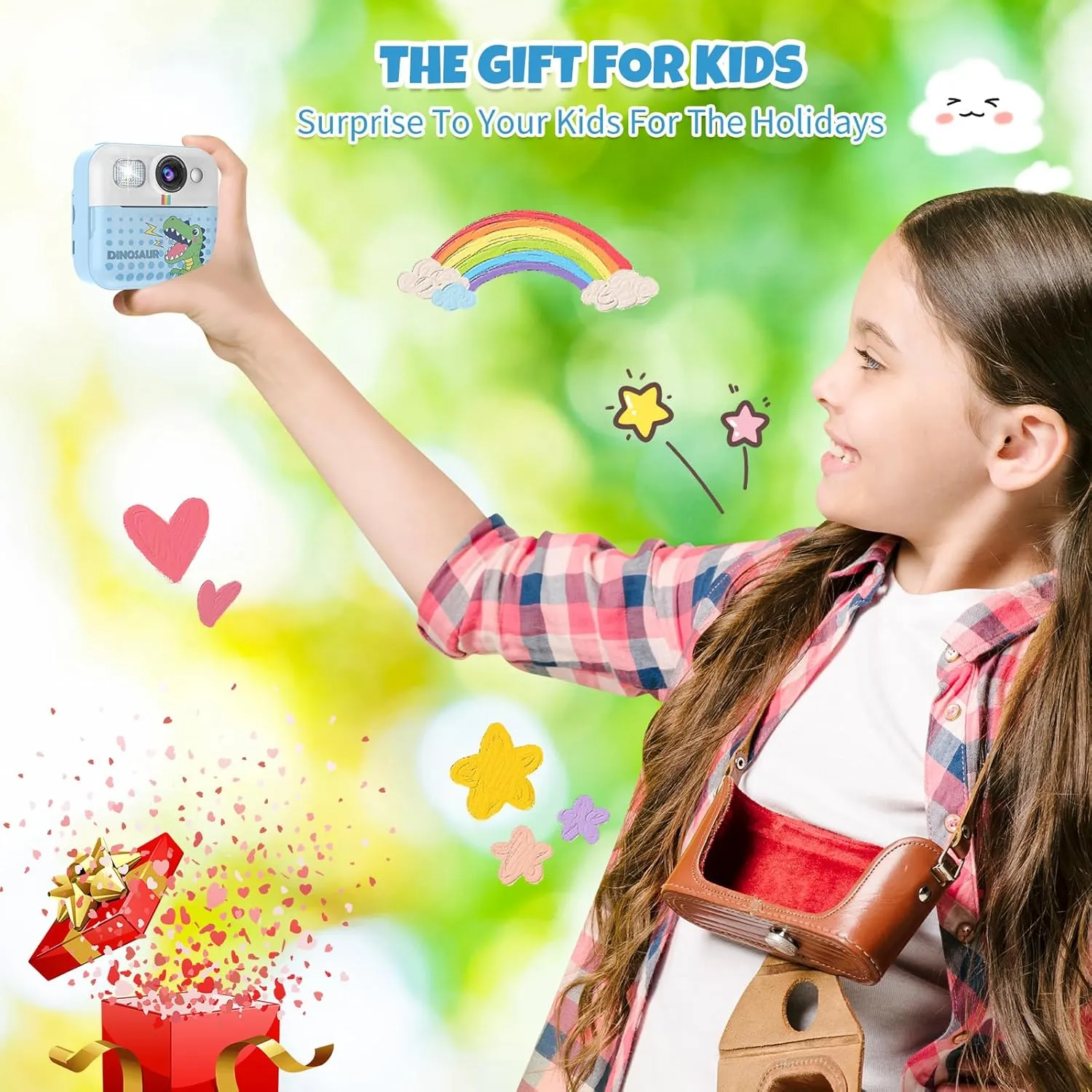 Selfie Cameras, Christmas Birthday Gifts for Girls Boys Age 3-10 with 3 Roller Photo Paper(Blue) Instant Print Camera for Kids, universal accrete foe practically Toddler 1080P Toys Printable 