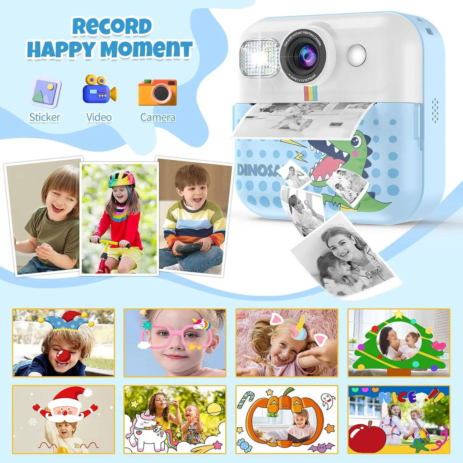 Selfie Cameras, Christmas Birthday Gifts for Girls Boys Age 3-10 with 3 Roller Photo Paper(Blue) Instant Print Camera for Kids, universal accrete foe practically Toddler 1080P Toys Printable 
