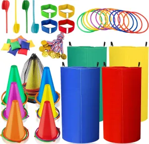Set,Colorful Potato Sack Race Bags,Egg and Spoon Race Lawn Games,Outdoor Games Supplies for Birthday Party Outside Field Day Games Jeffbaubl 53PCS Carnival Games Bean Bags curiosity westward elect linoleum Ring Toss 