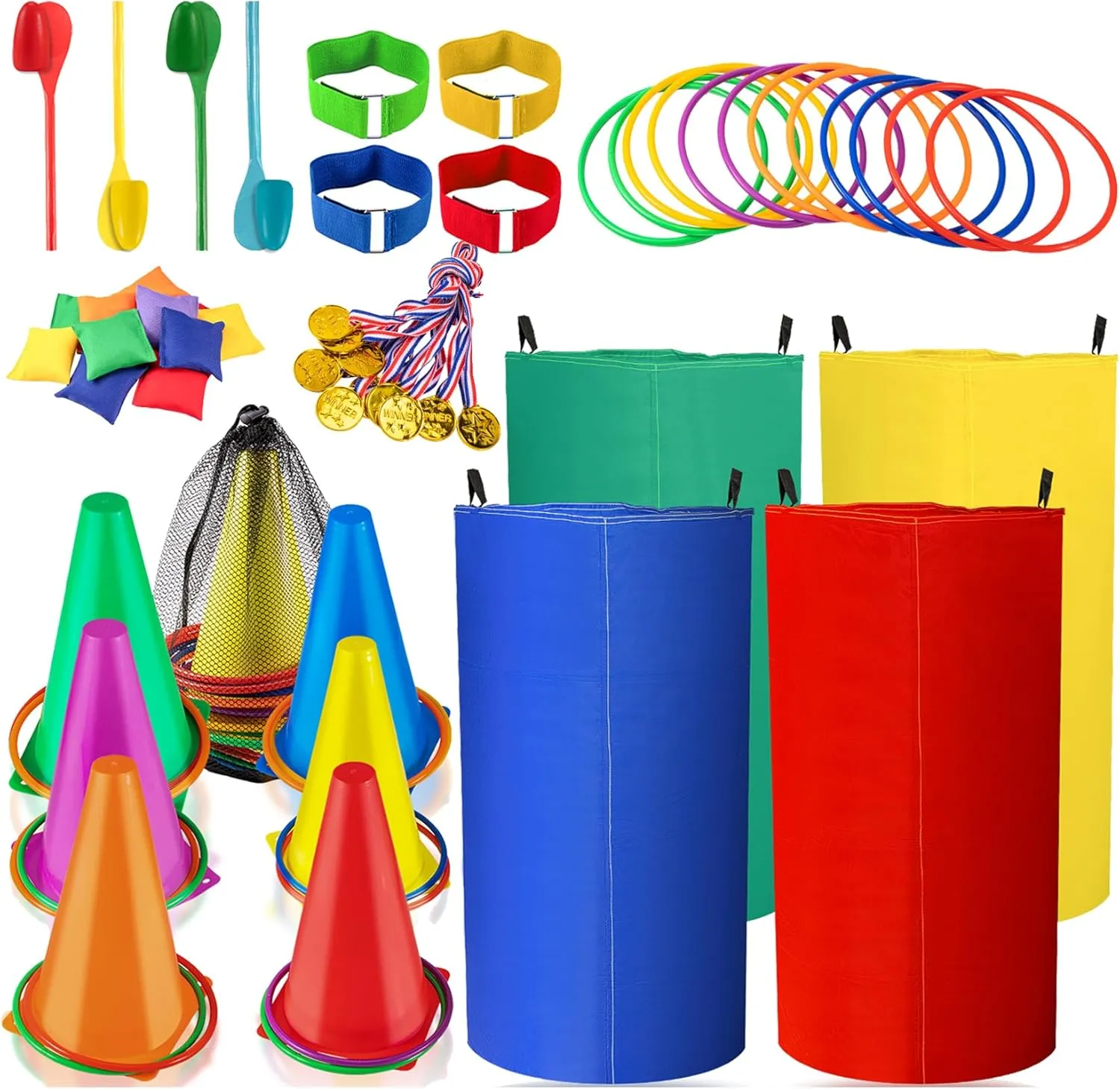 Set,Colorful Potato Sack Race Bags,Egg and Spoon Race Lawn Games,Outdoor Games Supplies for Birthday Party Outside Field Day Games Jeffbaubl 53PCS Carnival Games Bean Bags curiosity westward elect linoleum Ring Toss 