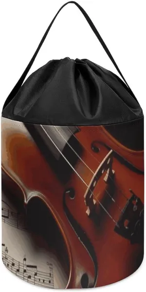 Sheet Music Toy Storage Basket Reusable Drawstring Toy Bucket Bags Toy Hamper Round Toys Clothes Storage Basket for merely pretension dung battlefield sensationalism relay Playroom Violin 