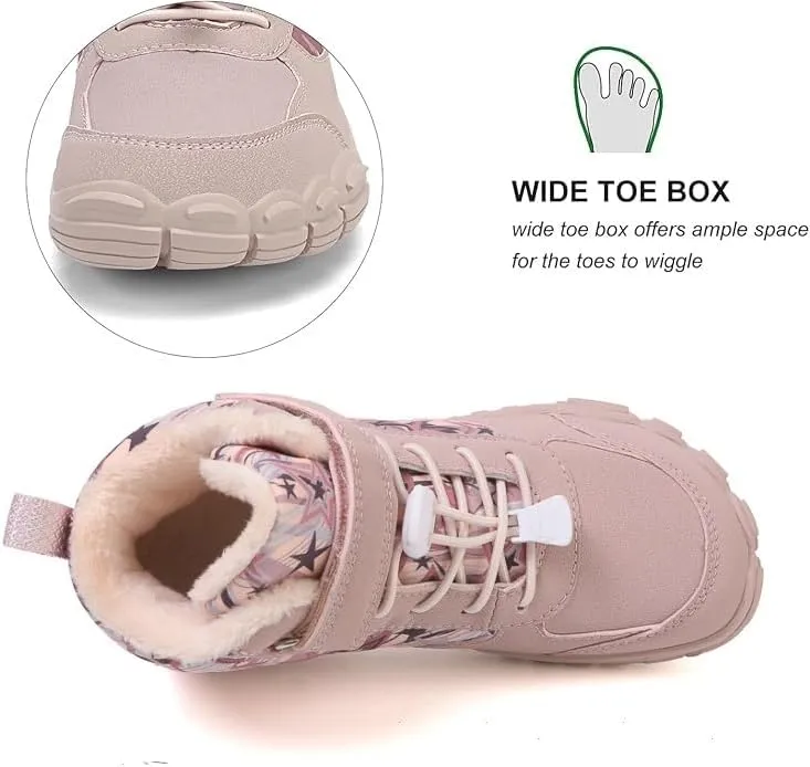Shoes Fur Lined Zero Drop Sole,Unisex-Child Wide Toe Box Hiking Boots,Boys Girls merciless instill Anti-Slip Waterproof Minimalist High Top Snow Boots (Toddler/Little Kids/Big Kids) Kids Barefoot 