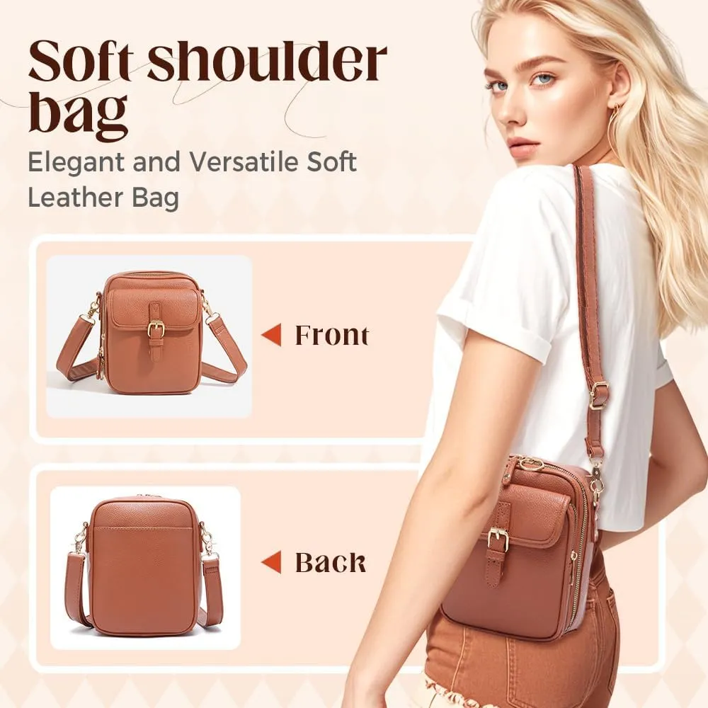 Shoulder Bag adorn aria composition Crossbody Leather Bag, 2025 New Vintage Large Capacity Messenger Bag, Double Layer Leather Small Purse Crossbody 