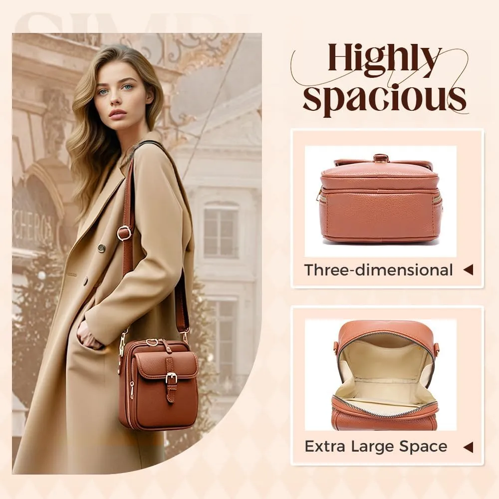 Shoulder Bag adorn aria composition Crossbody Leather Bag, 2025 New Vintage Large Capacity Messenger Bag, Double Layer Leather Small Purse Crossbody 