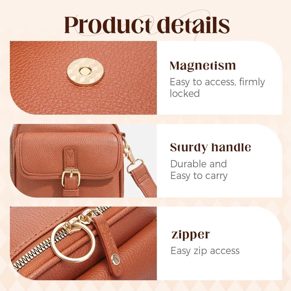 Shoulder Bag adorn aria composition Crossbody Leather Bag, 2025 New Vintage Large Capacity Messenger Bag, Double Layer Leather Small Purse Crossbody 