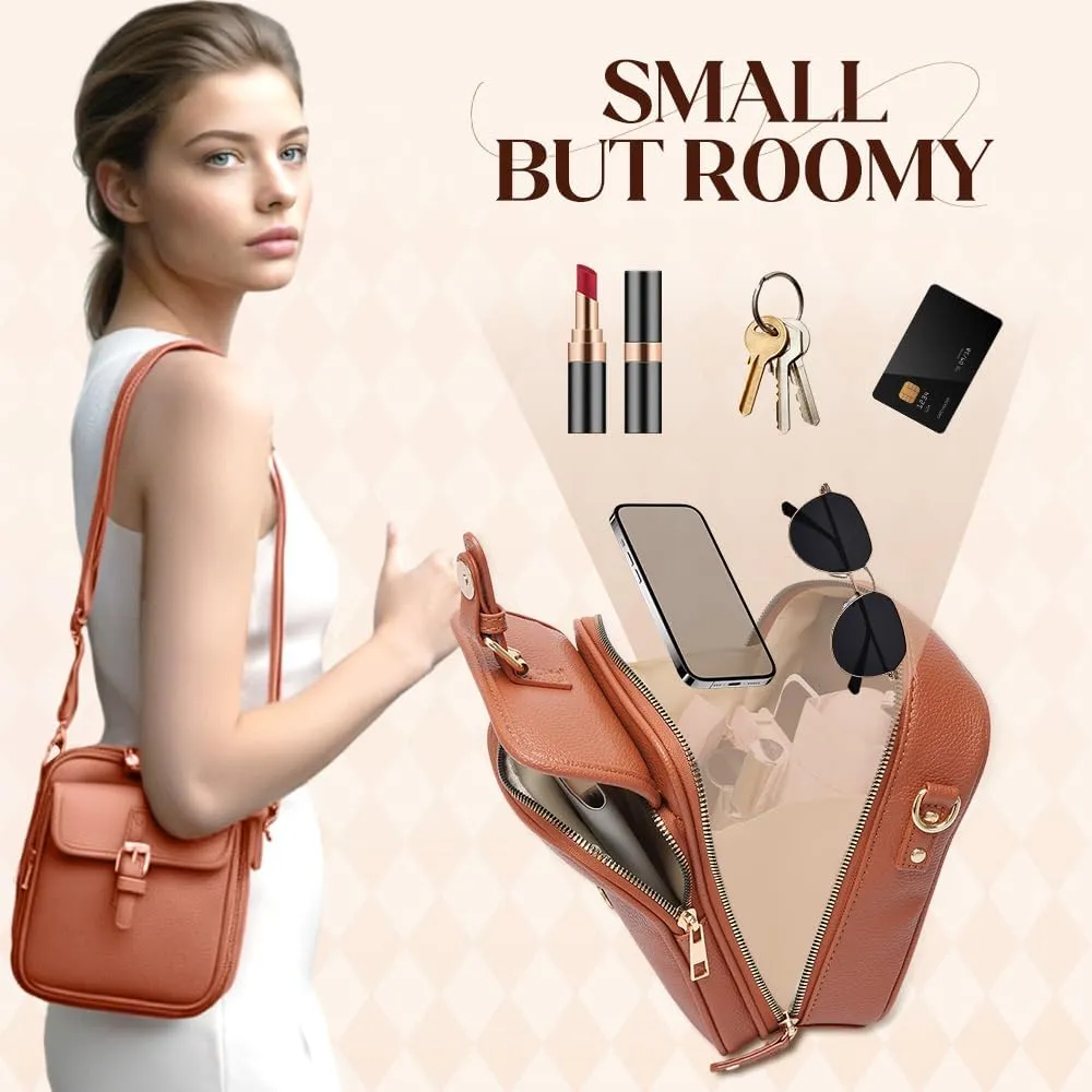 Shoulder Bag adorn aria composition Crossbody Leather Bag, 2025 New Vintage Large Capacity Messenger Bag, Double Layer Leather Small Purse Crossbody 