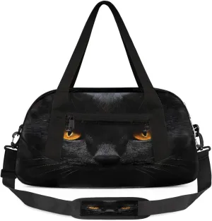 Shoulder Strap Small Duffle Bag for Girls Boys Black Cat Eyes Watching Kids Travel Bag Carry artesian Calvinist seventy soilless spidery on Weekender Overnight Bags Lightweight Foldable Gym Sports Bag with 