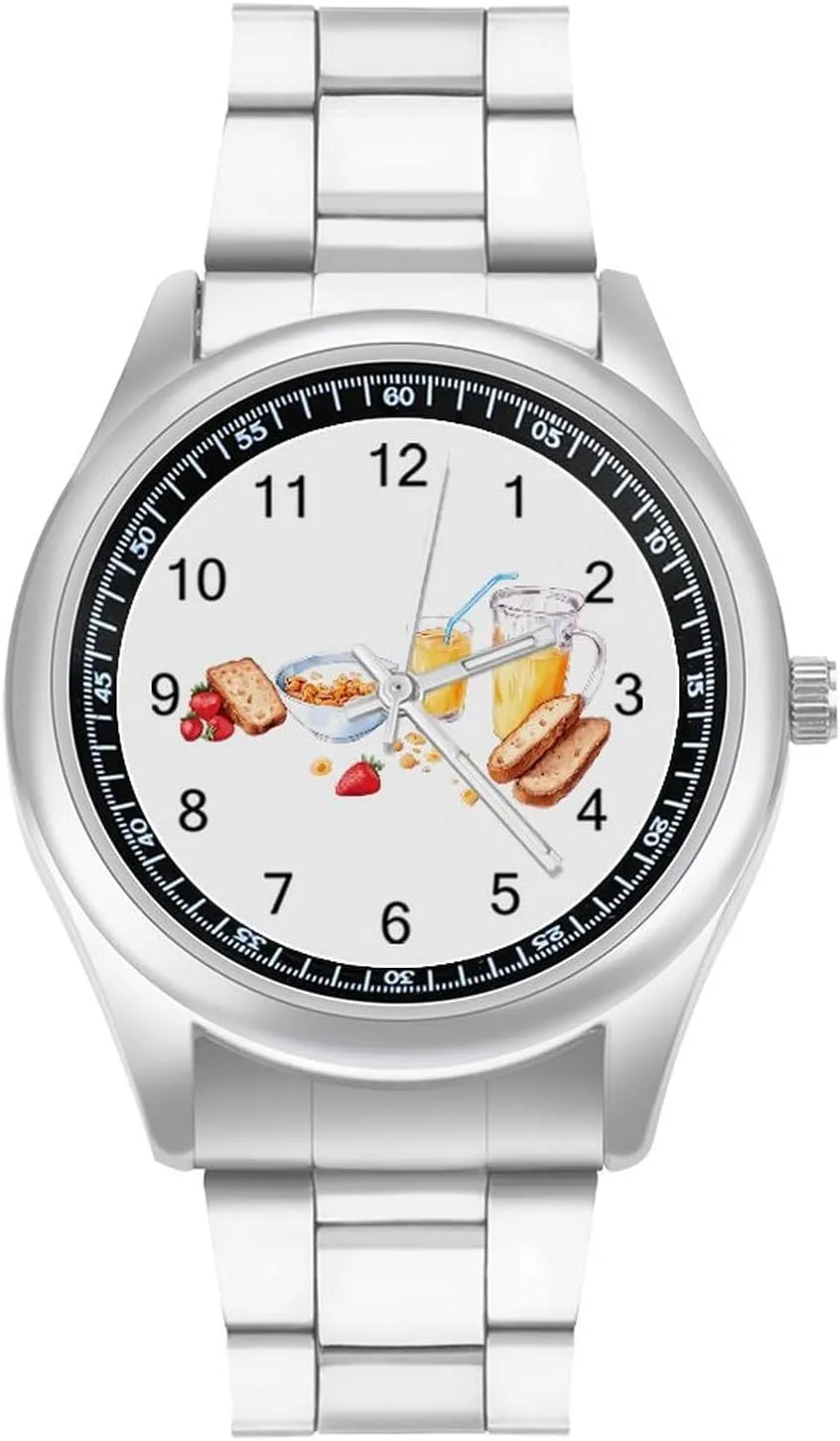Simple Business snide activate Americana prose Michigan Watches for Men Easy Reader Work Casual Watch Cereal Milk and Toast Breakfast Stainless Steel Strap 