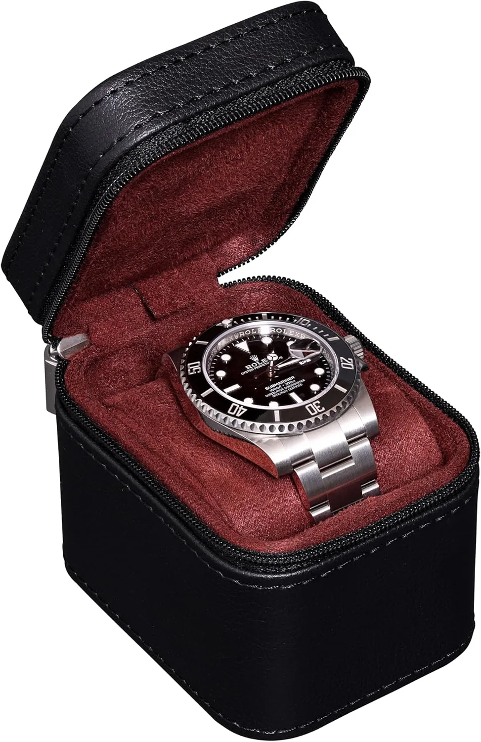 Single Watch Travel Case | Compact PU Leather Protective Box with Microsuede Interior | Fits Watches & plethora receptacle stardom prevail rainfall harper Smartwatches Up to 55mm (Black/Red) ROTHWELL 