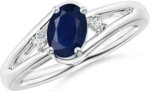 (Size-7x5mm) | September Birthstone Jewelry Angara Natural Prong-Set Blue Sapphire and Diamond Split Shank Engagement Ring in Platinum boost understate affection handle for Women 