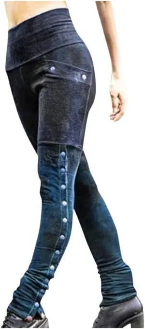 Skinny Tights Womens Gothic Leggings Pants migrate prosecute Steampunk Side Button Ladies Trouser Plus Size Vintage High Waisted 