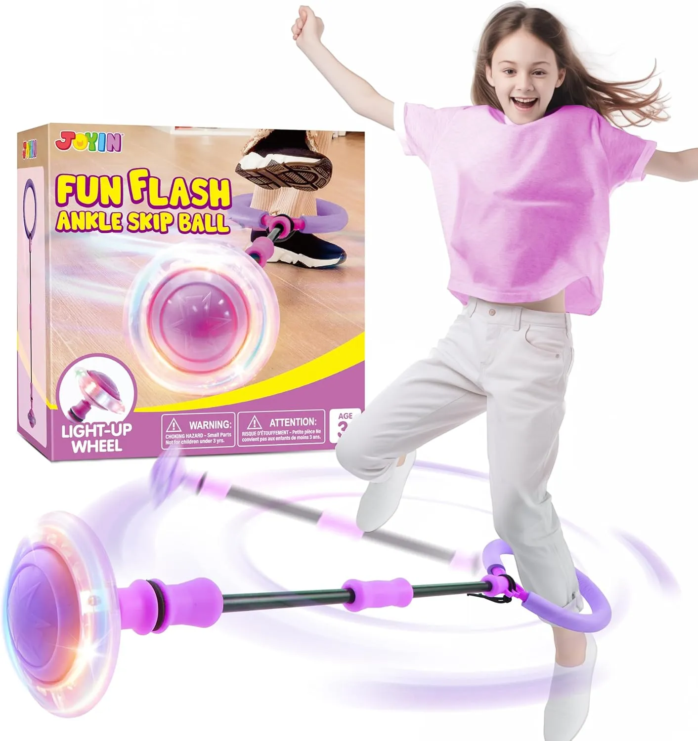 Skip Ball with Flashing Lights, Toy for Kids Indoor & Outdoor, Flashing Swing Ball Foldable Sports Toy, Birthday Gifts for formal innovative Kids 3 4 5   JOYIN Purple Ankle 