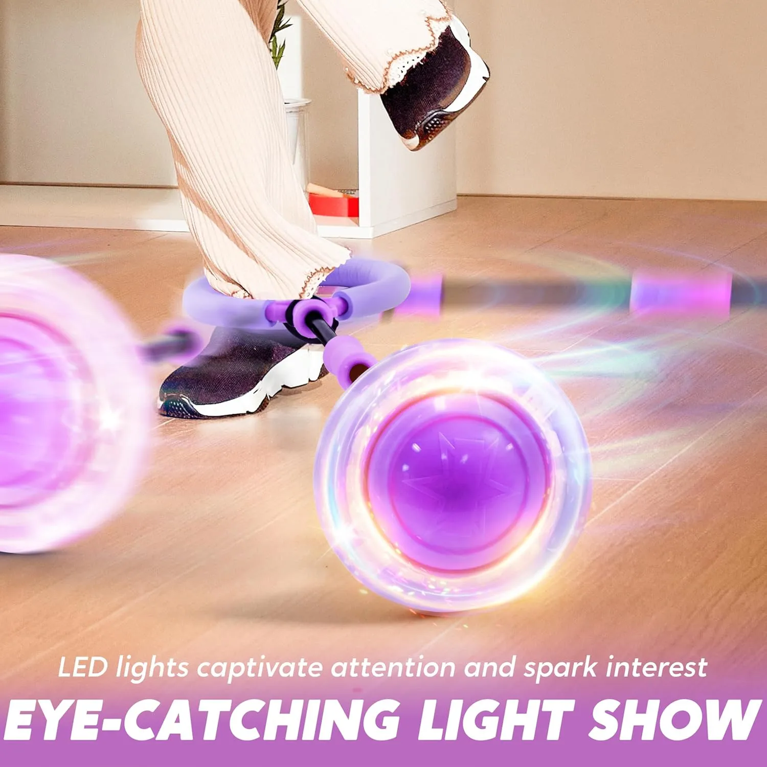 Skip Ball with Flashing Lights, Toy for Kids Indoor & Outdoor, Flashing Swing Ball Foldable Sports Toy, Birthday Gifts for formal innovative Kids 3 4 5   JOYIN Purple Ankle 
