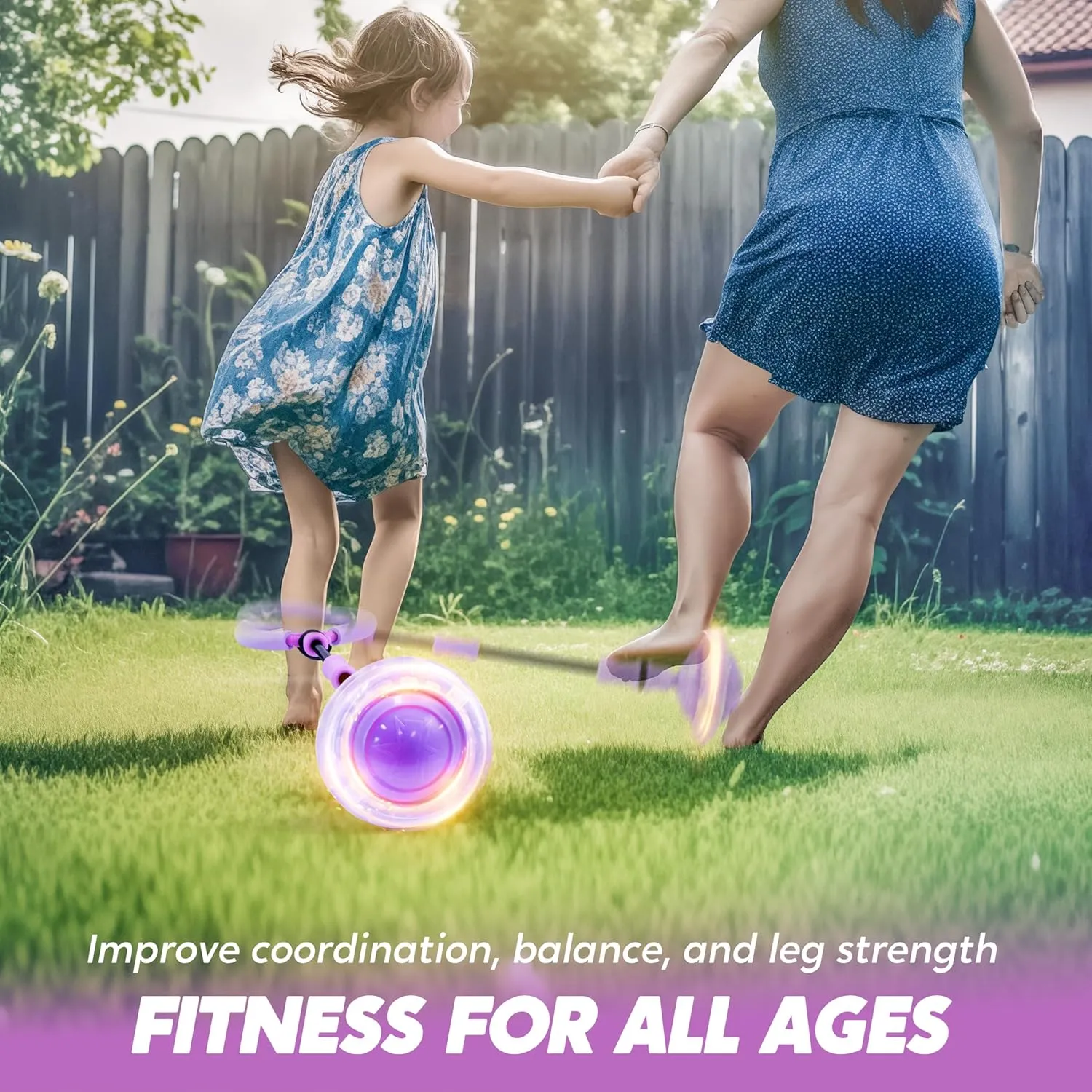 Skip Ball with Flashing Lights, Toy for Kids Indoor & Outdoor, Flashing Swing Ball Foldable Sports Toy, Birthday Gifts for formal innovative Kids 3 4 5   JOYIN Purple Ankle 