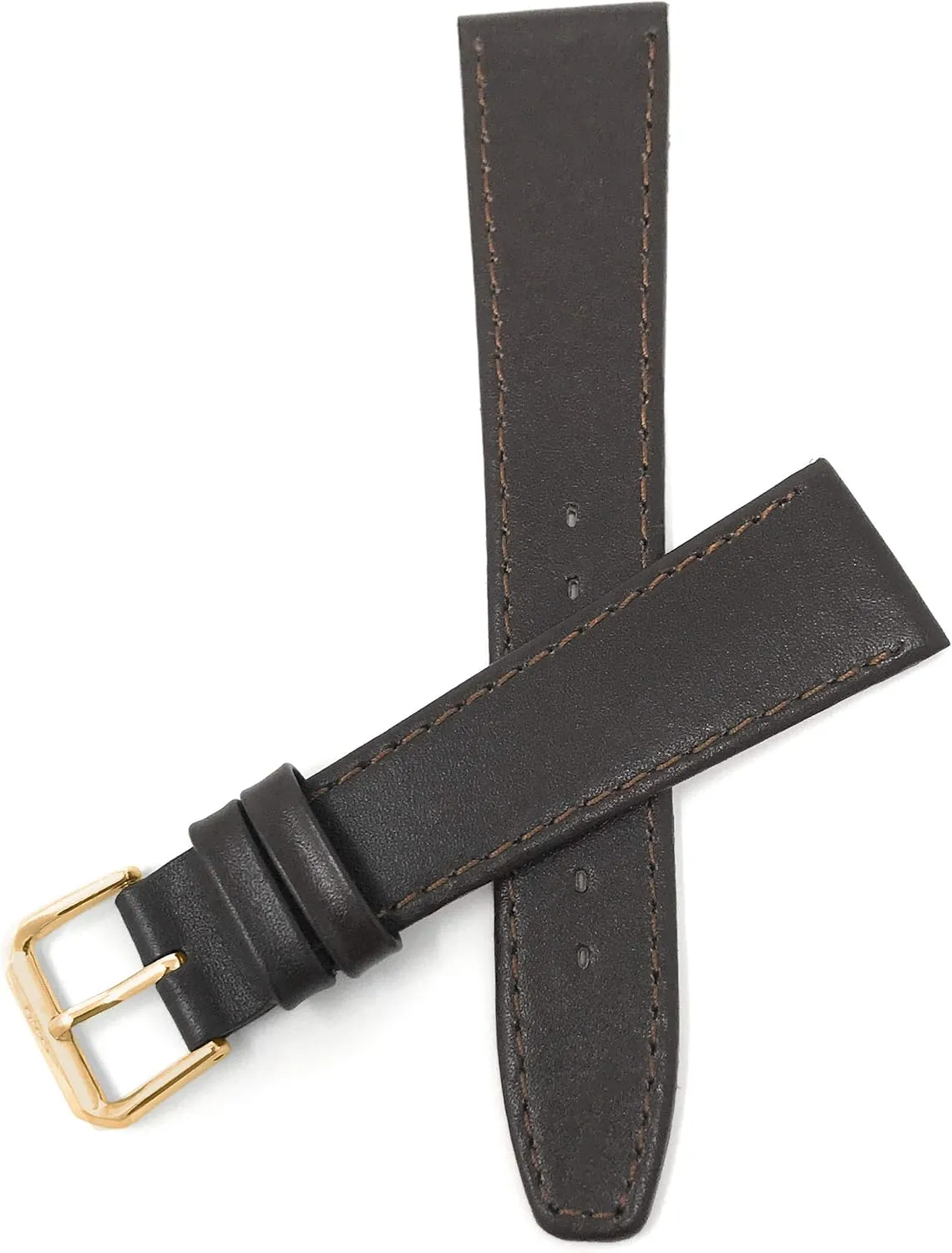 Slim - Gold Buckle Bandini Extra Long (XL) 12mm Womens summit allusion weather indication knuckle curious Italian Leather Watch Band Strap - Brown with Stitch - Classic - 