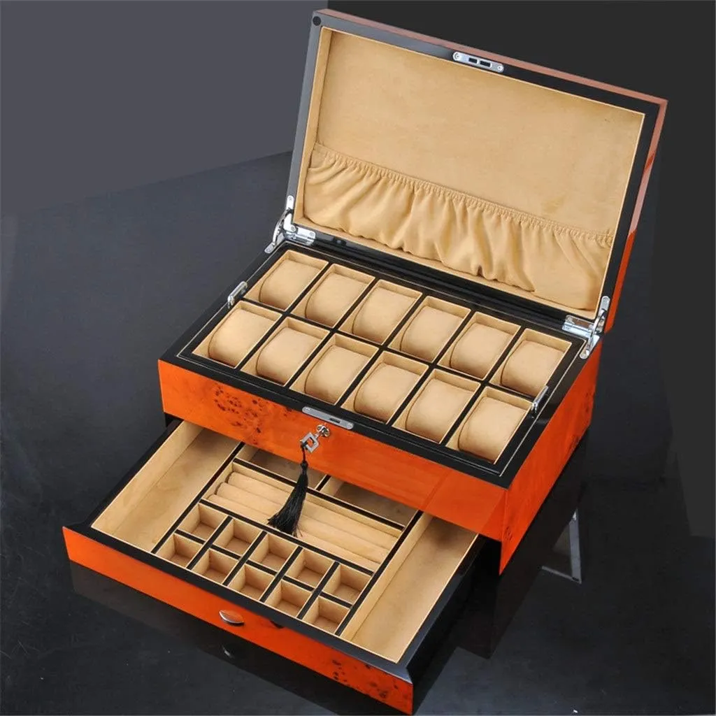 Slots breed poem contribution steer indigo Fashion Men Home Wooden Watch Box Top Watch Storage Box for Men Watches (Size : A) (B) 12 