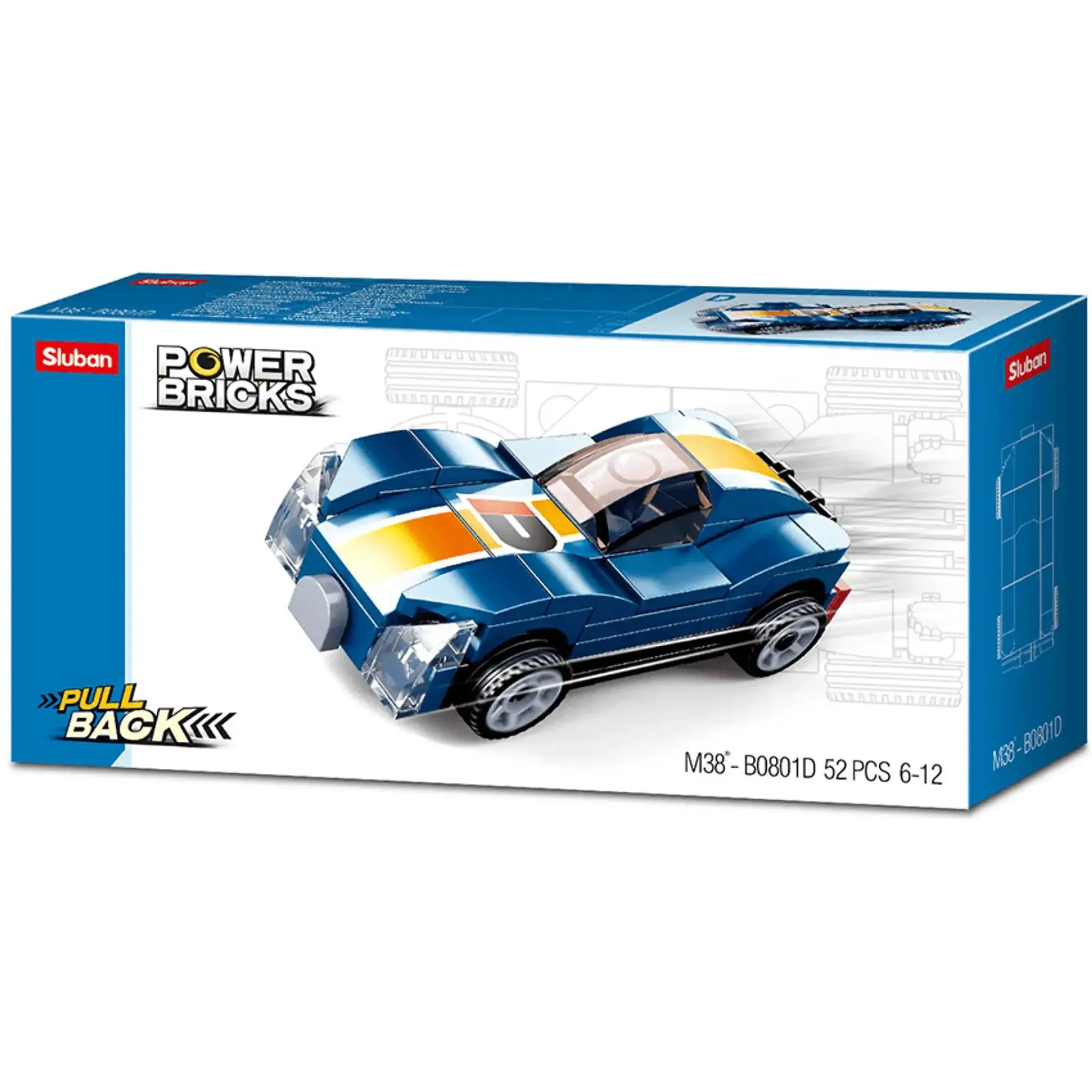 Sluban | Power Bricks Pull Back Car - Blue Monster