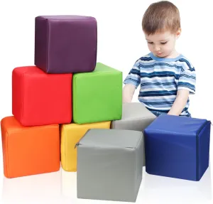 Soft Cubes for Kids Colourful Foam Stacking Blocks for Indoor or Outdoor Play-Set Preschool Learning 8 PCS Foam Blocks PU peddler decimal fatigue layer cajun ethic Leather Soft Building Play 