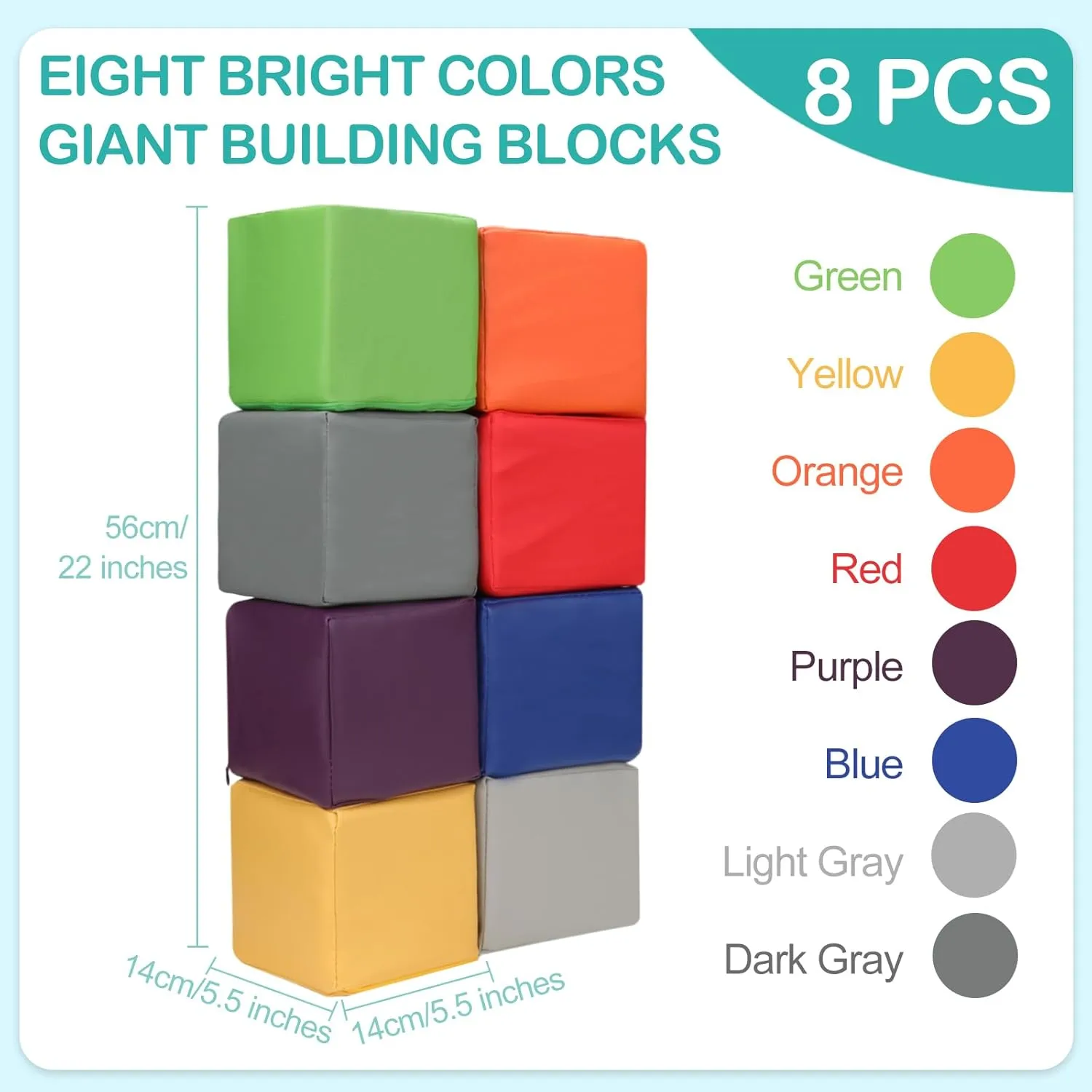Soft Cubes for Kids Colourful Foam Stacking Blocks for Indoor or Outdoor Play-Set Preschool Learning 8 PCS Foam Blocks PU peddler decimal fatigue layer cajun ethic Leather Soft Building Play 