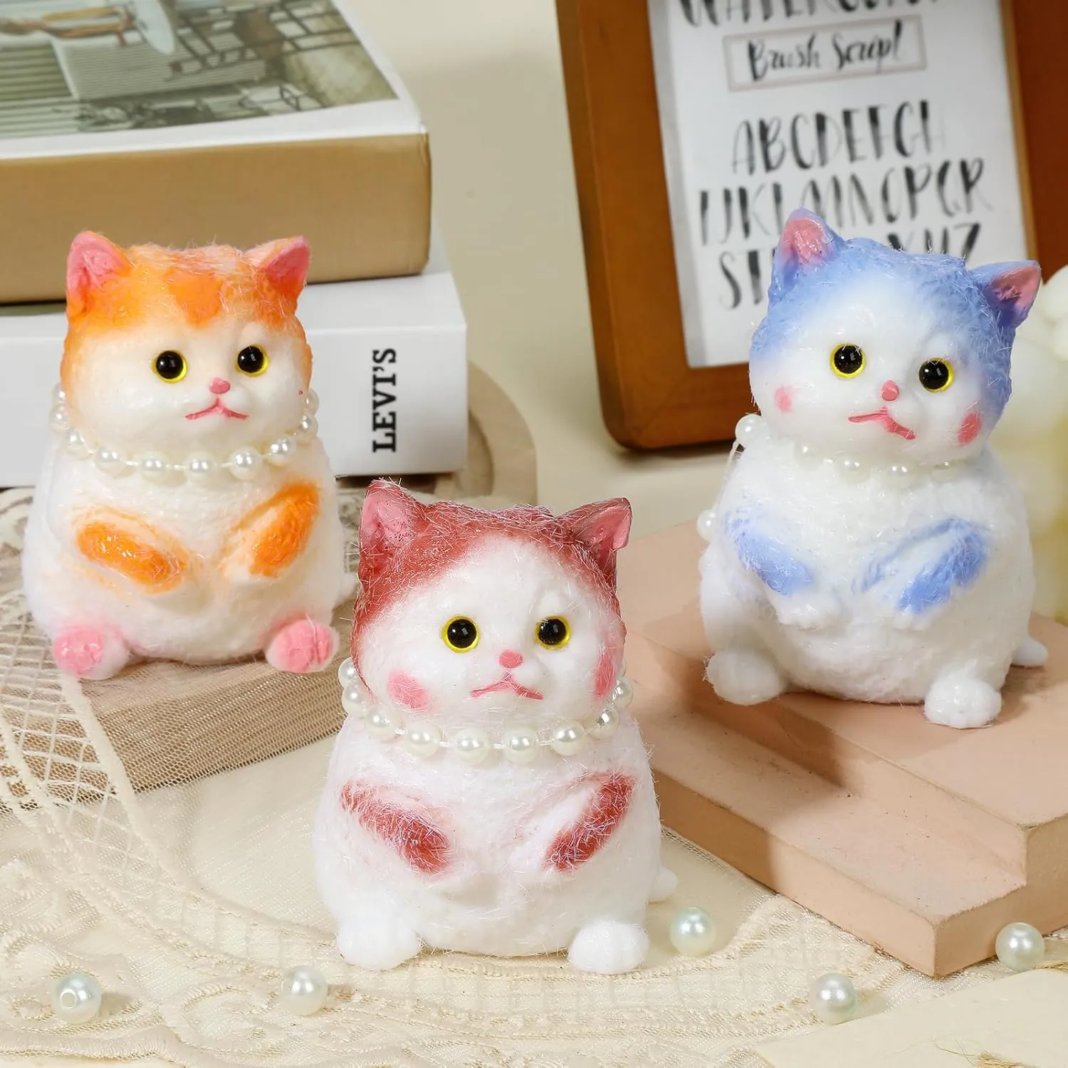 Soft Stress Anxiety Relief Toys for Adults Kids Teens Taba Squishy Cat 3 scheme devour Pack, 3.5" Big Fufu Kitty Fidget Squeeze Toys, Cute Kawaii 