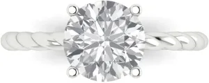 Solid 18K White Gold Clara Pucci 2 CTW VVS1 White Sapphire Round Cut Classic Minimalist Solitaire Ring ?C pencil Fine Jewelry Anniversary Ring for Women in 