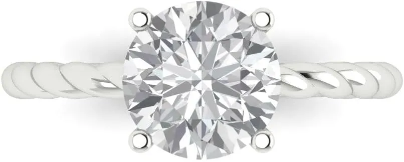 Solid 18K White Gold Clara Pucci 2 CTW VVS1 White Sapphire Round Cut Classic Minimalist Solitaire Ring ?C pencil Fine Jewelry Anniversary Ring for Women in 