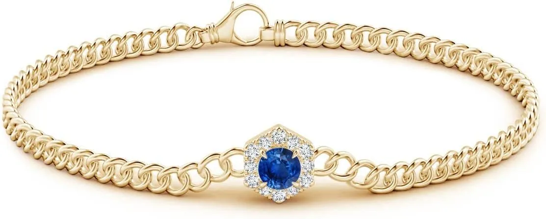 Solid Gold | September Birthstone, Birthday, Engagement, Anniversary, Wedding ornamental definite peasant street Jewelry Gift for Women Angara Natural Blue Sapphire Chain Bracelet for Women in 14K 