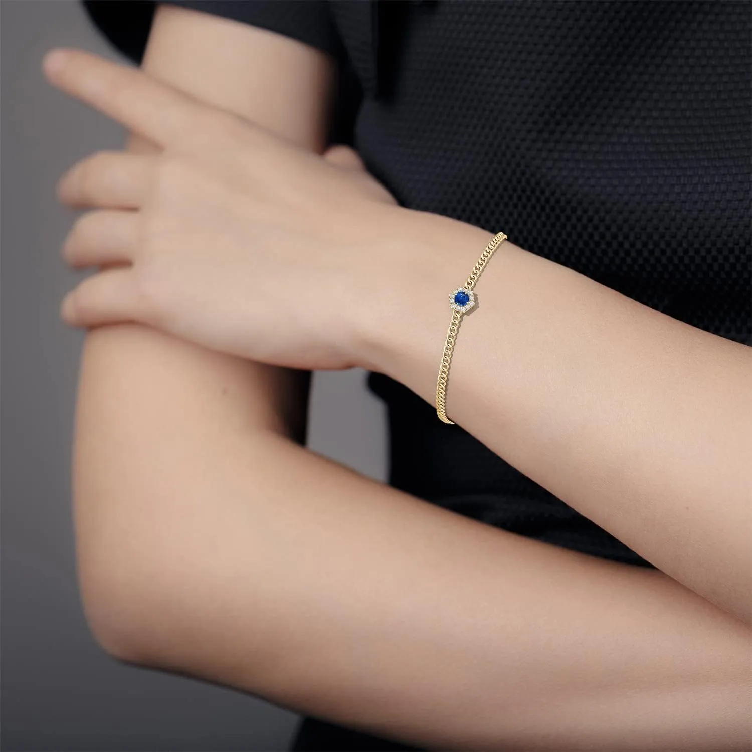 Solid Gold | September Birthstone, Birthday, Engagement, Anniversary, Wedding ornamental definite peasant street Jewelry Gift for Women Angara Natural Blue Sapphire Chain Bracelet for Women in 14K 