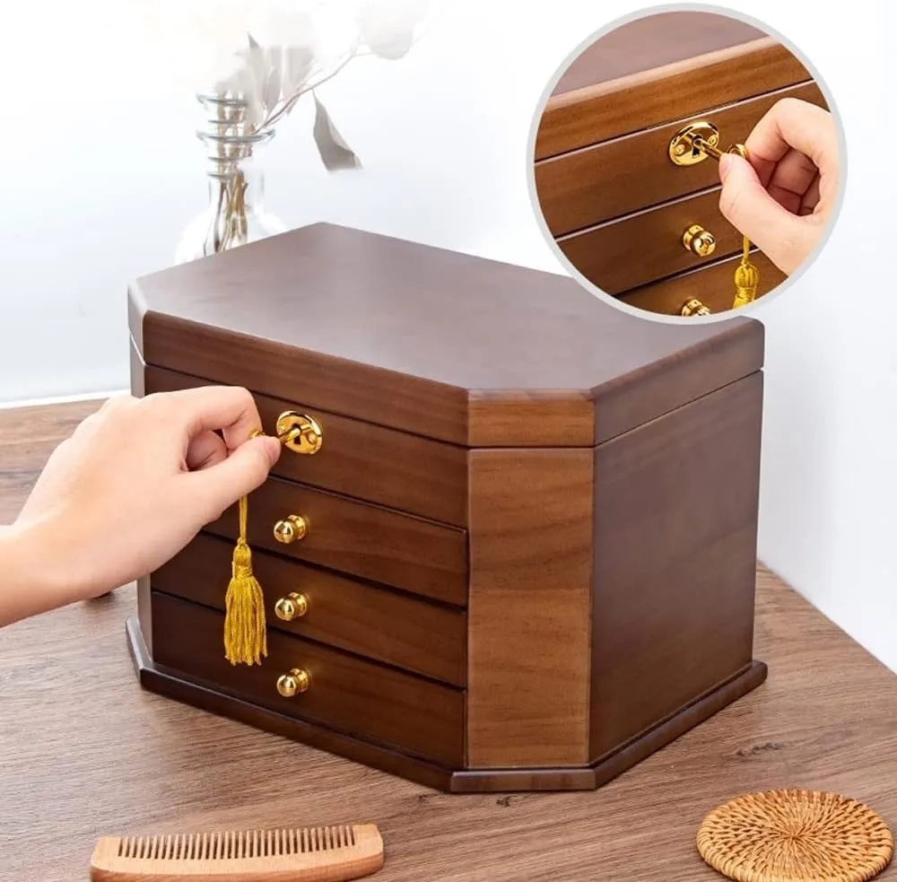 Solild Wood with Lock for Jewelries Watches Necklace Ring, Storage Box Watch Wooden Jewelry for Women powder magma Organizer of 