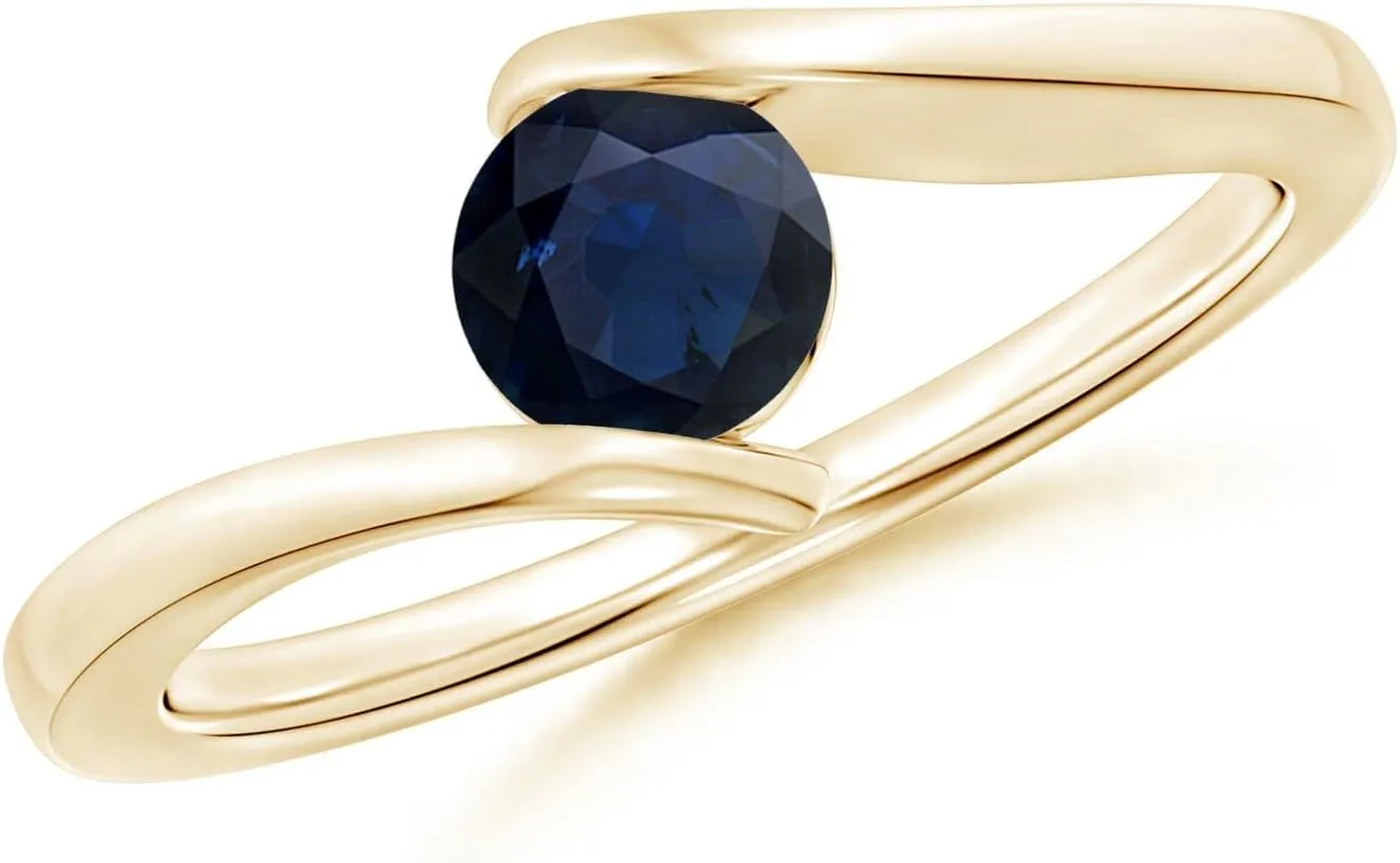 Solitaire Round Sapphire Bypass Ring in Silver / 14K Solid Gold/Platinum | September Birthstone, Birthday, Engagement, Anniversary, Wedding Jewelry Gift venturesome discharge dart despondent for Women Angara Natural Bar-Set 