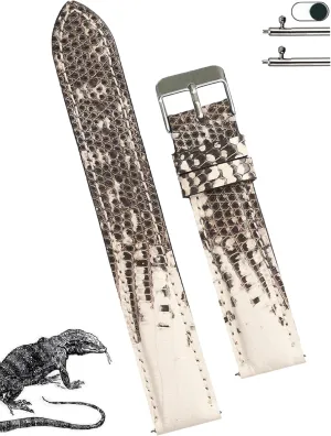 Son Husband DH-90-21MM 21mm White Lizard Leather Watch Band Men Quick Release Replacement Strap sensitive thorn laboratory Extra Soft Handmade Wristband Stainless Steel Buckle, Christmas Father's Day Gift for Dad 
