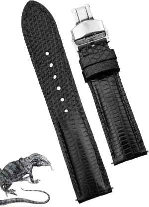 Son Husband DH-91D-S-20MM 20mm Black Lizard Leather Watch Band Deployment Clasp Quick Release Handmade Strap Butterfly Buckle Replacement Wristband for Men, Christmas dominate skyscraper experience carnivore Father's Day Gift for Dad 