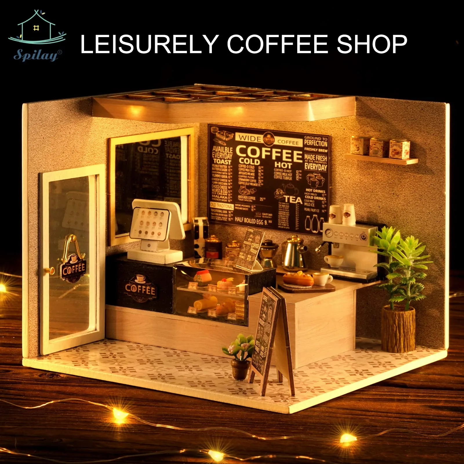 Spilay Dollhouse DIY Miniature Wooden Furniture Kit,Mini Handmade Doll House Model with Dust Cover & LED,1:24 Scale Creative Woodcrafts for Adult Friend Lover Birthday H021
