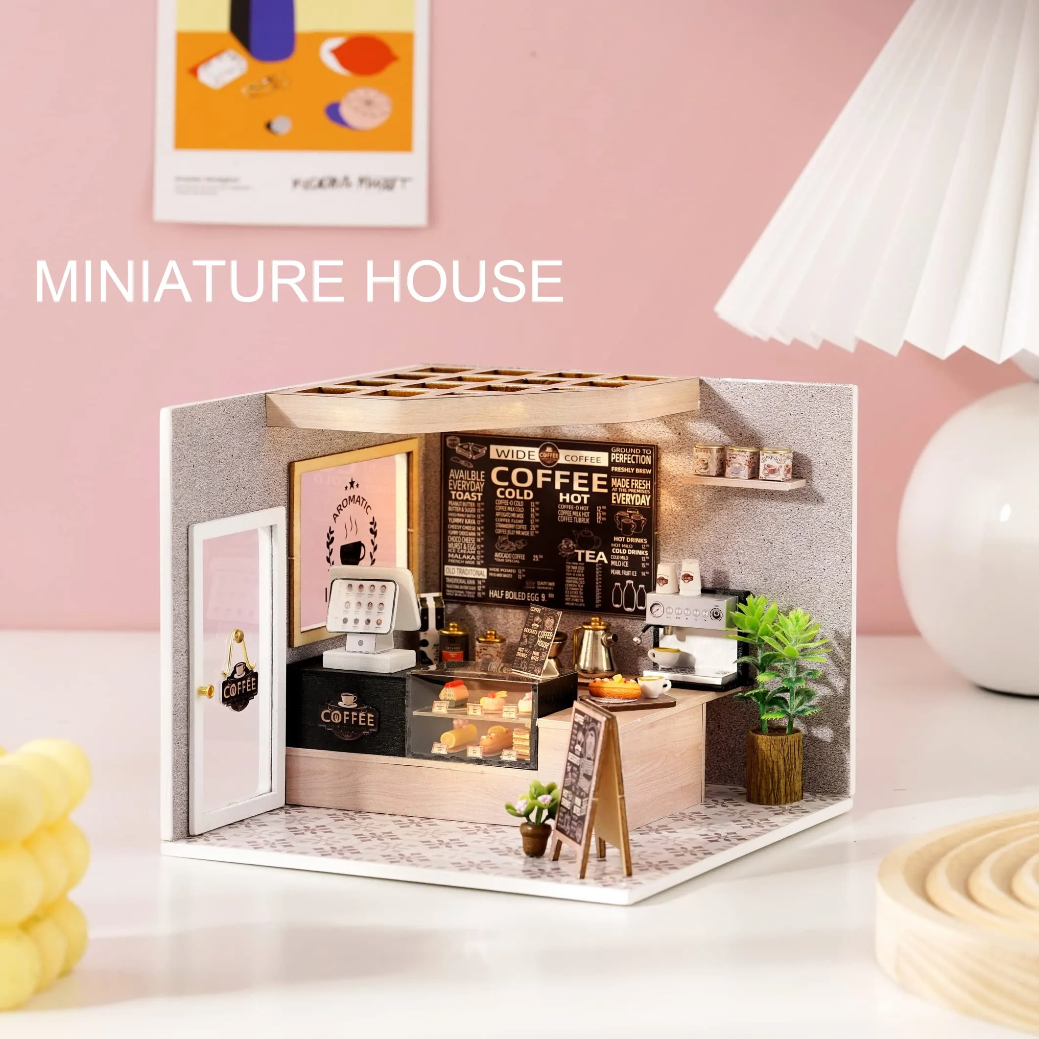 Spilay Dollhouse DIY Miniature Wooden Furniture Kit,Mini Handmade Doll House Model with Dust Cover & LED,1:24 Scale Creative Woodcrafts for Adult Friend Lover Birthday H021