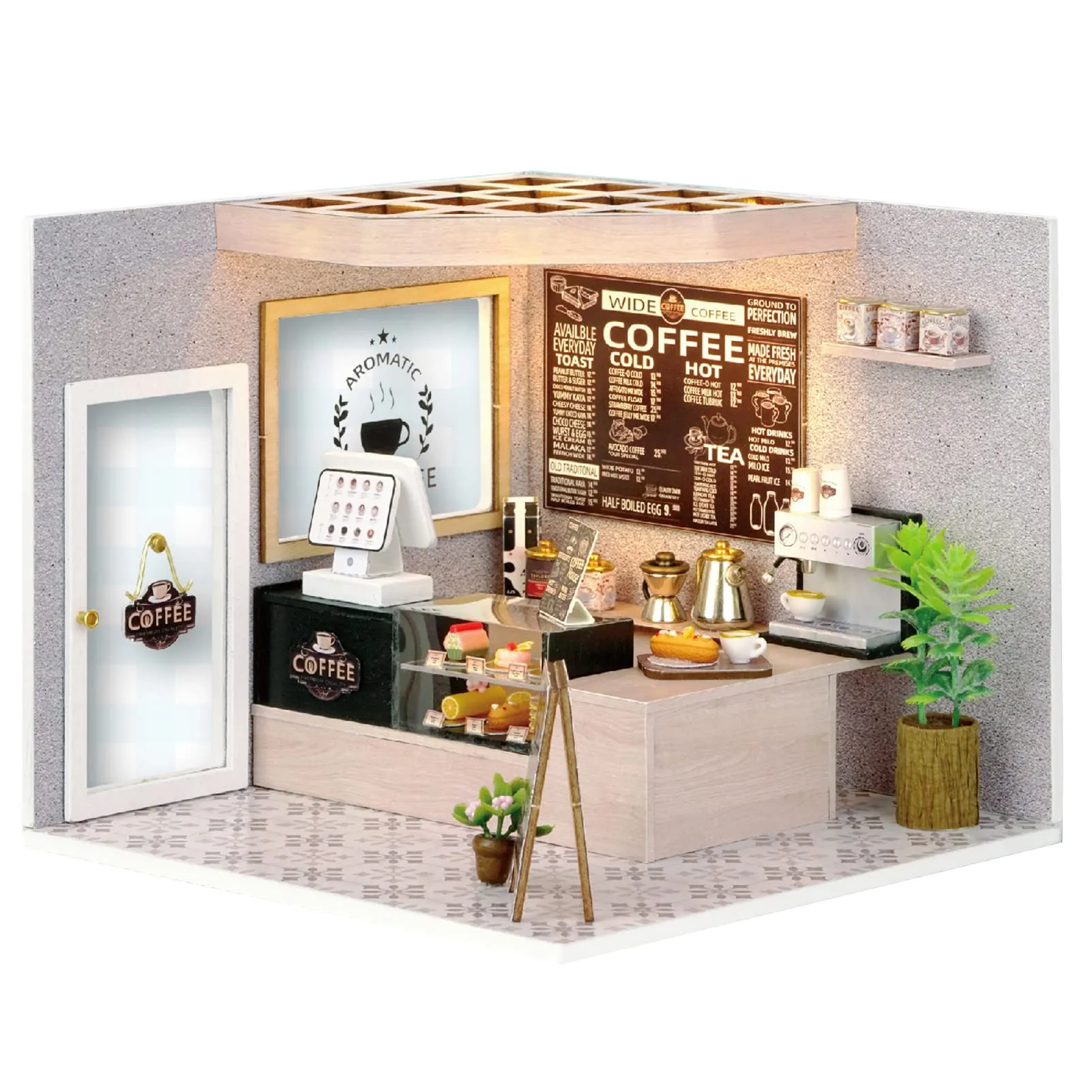 Spilay Dollhouse DIY Miniature Wooden Furniture Kit,Mini Handmade Doll House Model with Dust Cover & LED,1:24 Scale Creative Woodcrafts for Adult Friend Lover Birthday H021