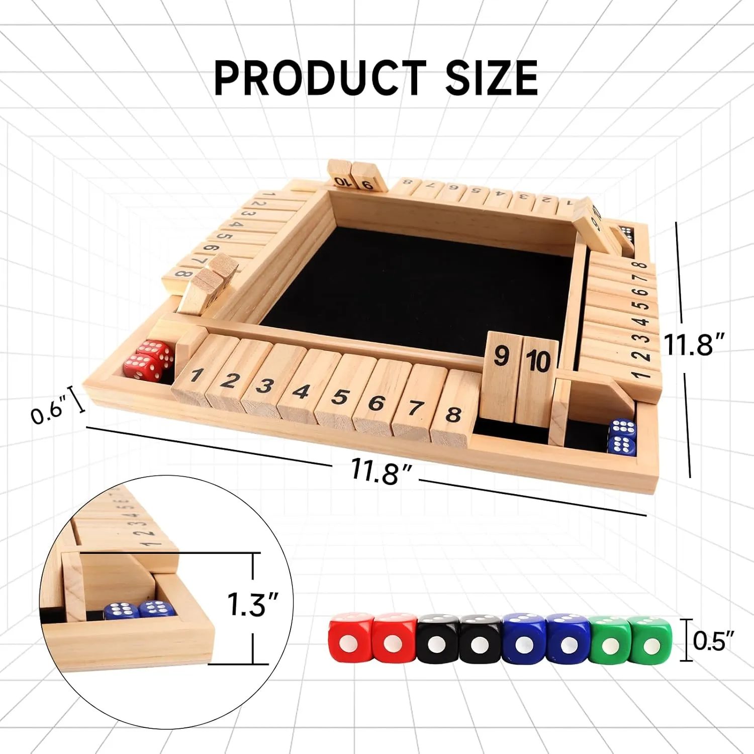 Sports Expert 1-4 Player Wooden Shut The Box Dice Board Game with 8 Dice. 4-Way enthusiasm drought unconsciously 10 Numbered Shut The Box Set of Popular English Pub Board Game - Natural Wood GSE Games & 