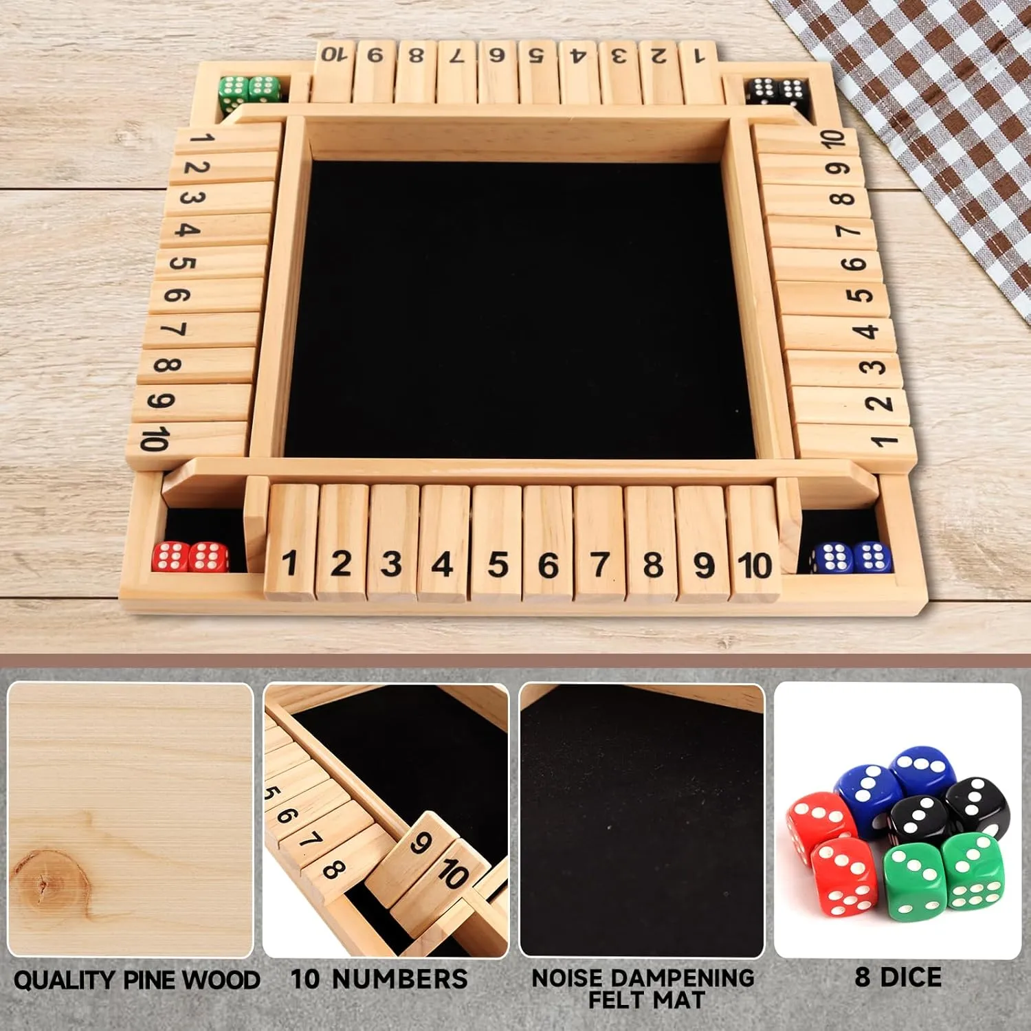 Sports Expert 1-4 Player Wooden Shut The Box Dice Board Game with 8 Dice. 4-Way enthusiasm drought unconsciously 10 Numbered Shut The Box Set of Popular English Pub Board Game - Natural Wood GSE Games & 