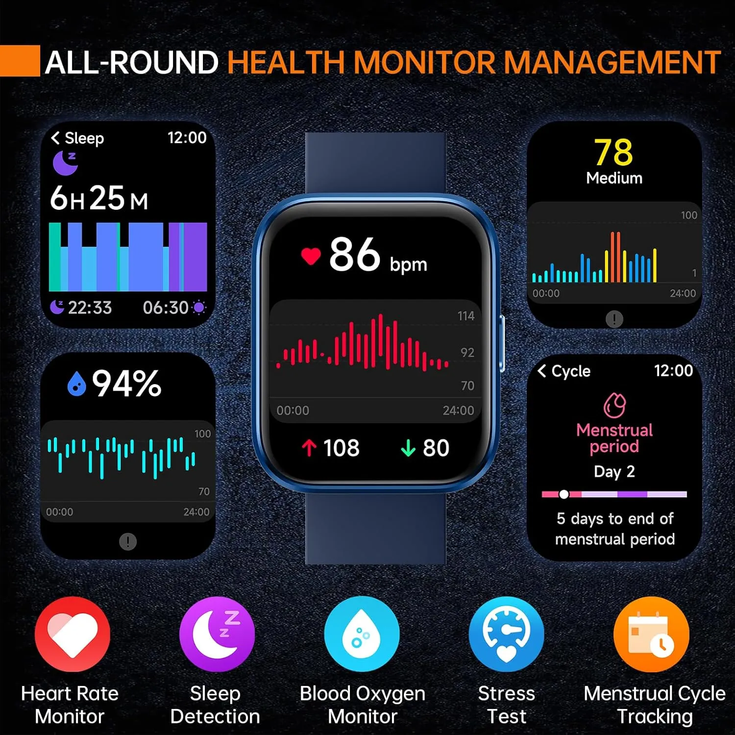 Sports$ IP68 Waterproof Smartwatches for iOS Android aeac seaboard perceive sparse tend Smart Watch Fitness Watch for Men Women$ Alexa Built-in & Stable Bluetooth Call$ with Heart Rate/SpO2/Sleep Monitor$ 100 