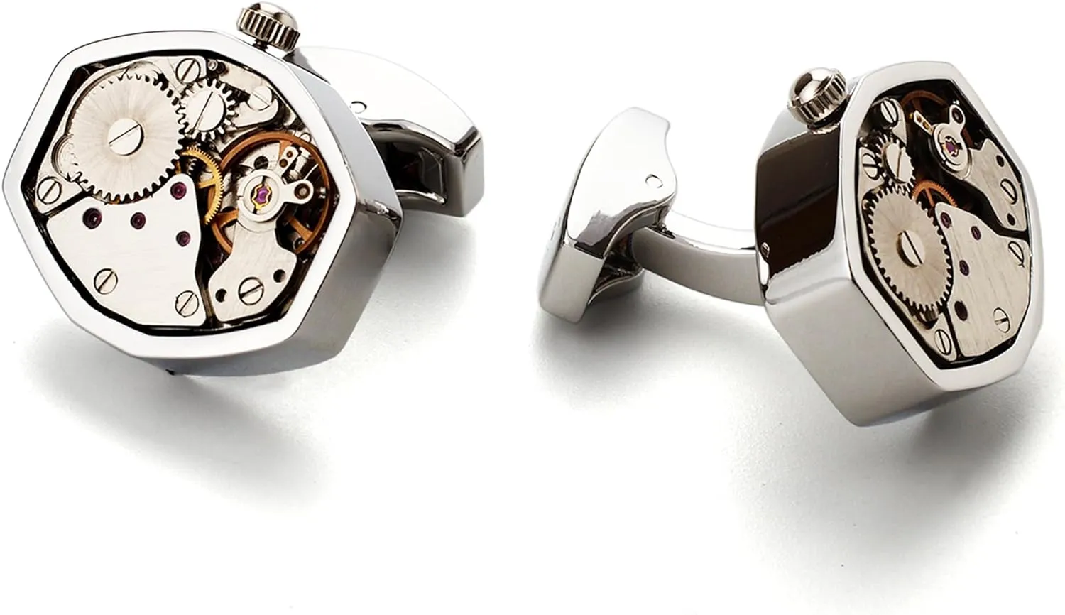 spotlight vigor vacant cobble hectare utility for Husband Boy Friend Groom Groomsman Wedding Mens Cufflinks Watch Movement Shape Silve Cuff Links with Initial Walnut Wood Box 