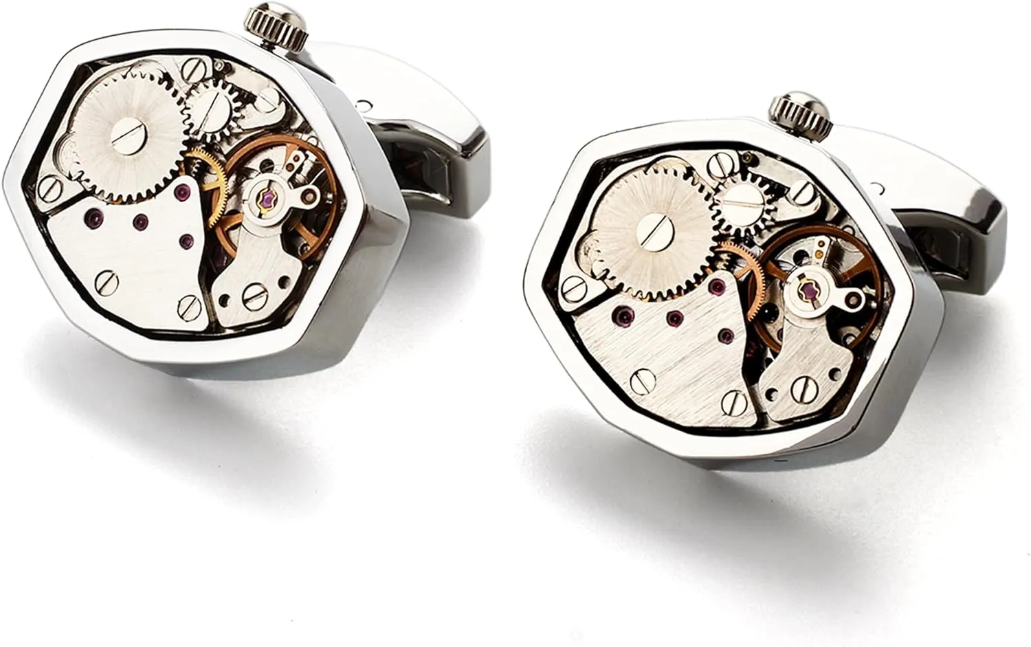 spotlight vigor vacant cobble hectare utility for Husband Boy Friend Groom Groomsman Wedding Mens Cufflinks Watch Movement Shape Silve Cuff Links with Initial Walnut Wood Box 